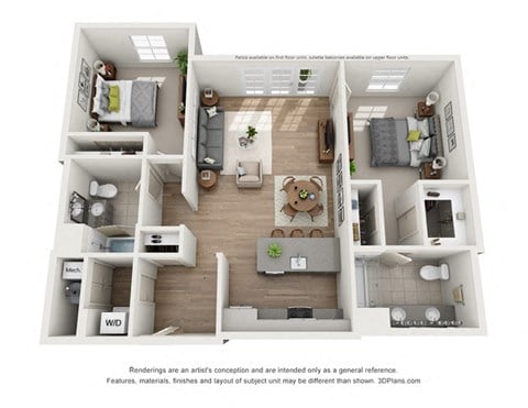 Floor plan for 2 beds, 2 baths, 1218 sqft